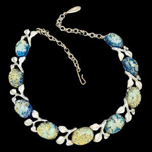 Vintage Teal Confetti Lucite Glitter Adjustable Necklace